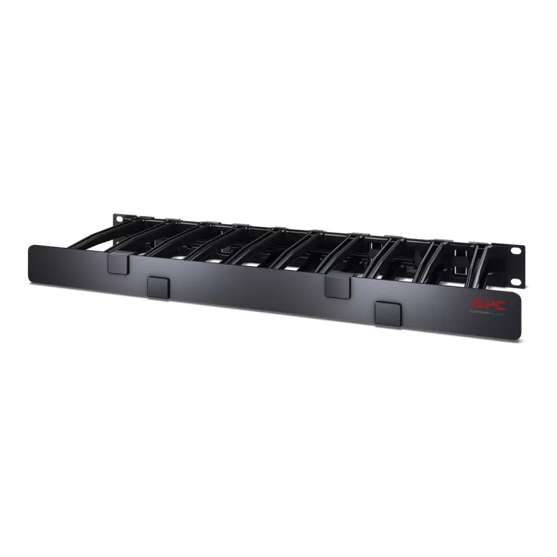 APC NetShelter kabelių valdymo horizontali panelė, 1U, vienpusė su dangteliu, juoda, 482.6 x 44.45 x 165.1 mm