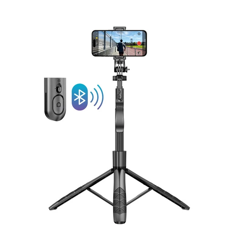 Tripod lazdelė asmenukėms Crong CRGSGU1BLK aliuminė su Bluetooth nuotolinio valdymo pultu, sulankstomomis kojelėmis ir telefono laikikliu