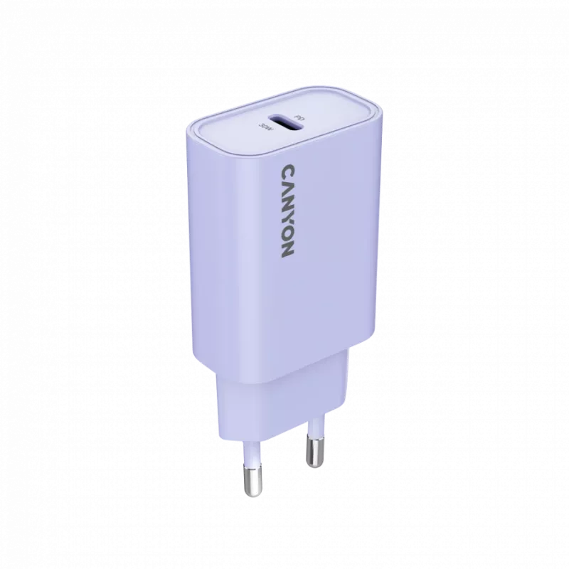 Sieninis įkroviklis CANYON OnCharge 30CL, 30W USB-C PD, 1x PD išėjimas, EU kištukas, Violetinė