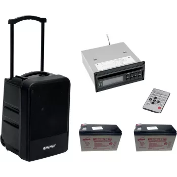 Nešiojama belaidė PA sistema Omnitronic MOM-10BT4 su CD grotuvu, USB, SD ir 2 įkraunamomis baterijomis