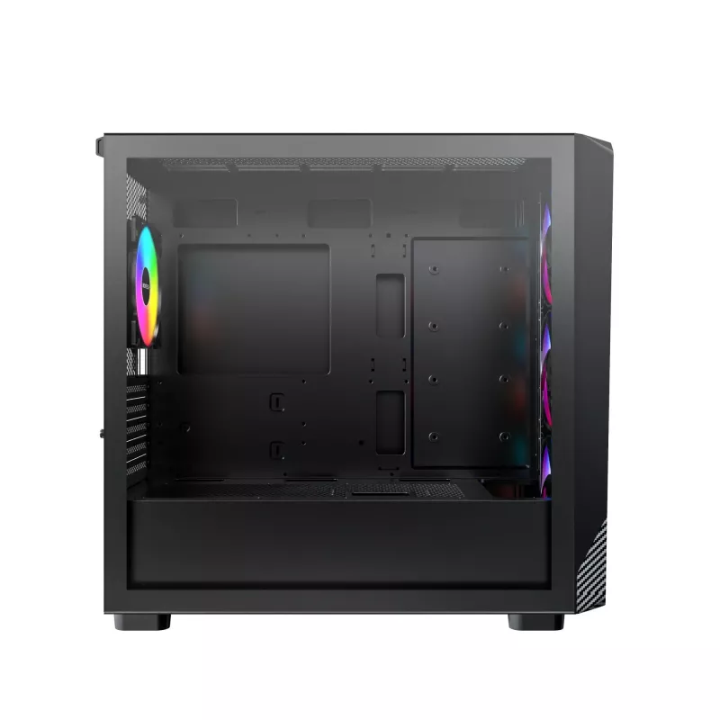 Montech X5M (B) juodas Micro Tower kompiuterio korpusas – Micro-ATX/Mini-ITX, 3x120mm priekyje, 1x120mm gale, palaiko ATX maitinimo šaltinį, 2x3,5 colio + 4x2,5 colio diskų vietos