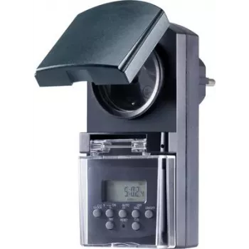 Basetech BT-2106308 Kištukinis laikmatis sujungtas su jungikliu, skaitmeninis, savaitinis programavimas, 1800 W, IP44, atgalinio skaičiavimo ir atsitiktinumo funkcijos