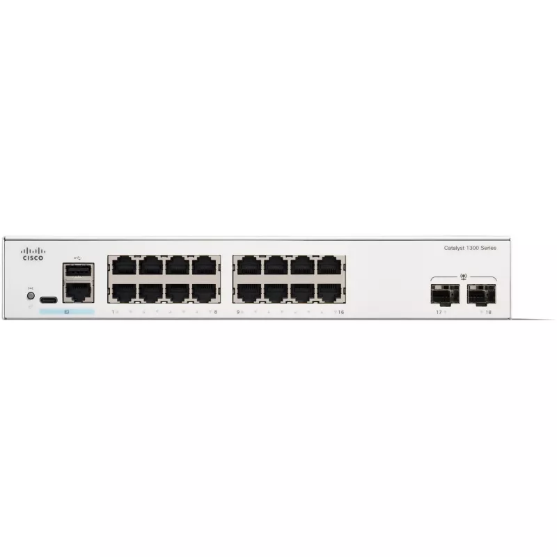 Valdomas komutatorius Cisco Catalyst 1300-16T-2G — 16x Gigabit RJ-45, 2x 1GE SFP, L2/L3