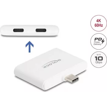 DELOCK USB Type-C adapteris – USB-C duomenys 10 Gbps, vaizdas 4K@60Hz, PD 92W (modelis 61088)