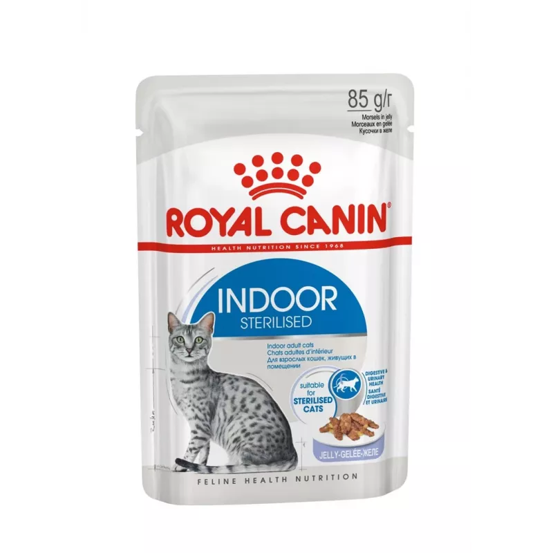 Šlapias kačių ėdalas Royal Canin Indoor Sterilized 85 g maišelis – suaugusioms sterilizuotoms katėms, paukštienos skonis, pakuotė 12 x 85 g
