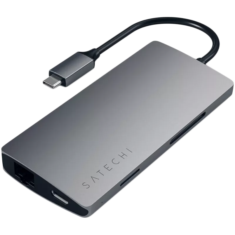Satechi Aliumininis Adapteris V2 USB-C (USB-C, 3x USB-A, 4K HDMI, SD/microSD kortelių skaitytuvas, Ethernet) (žvaigždžių pilka)