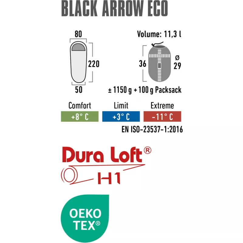 Miegmaišis mumija Black Arrow ECO (tamsiai žalia/raudona)