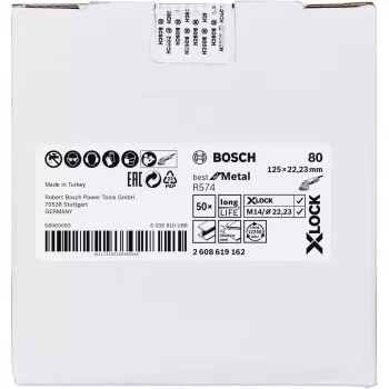 Šlifavimo diskas Bosch X-LOCK R574 Best for Metal 125 mm K 80, abrazyvinis ratas metalui