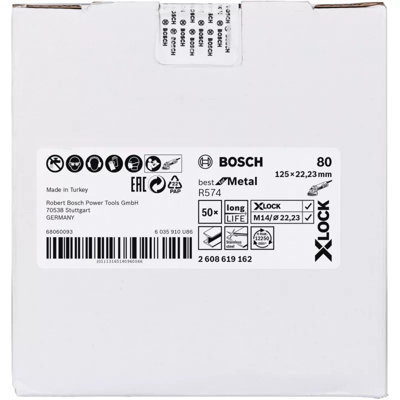 Šlifavimo diskas Bosch X-LOCK R574 Best for Metal 125 mm K 80, abrazyvinis ratas metalui