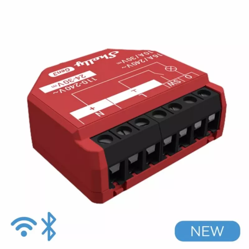Shelly 1PM Gen3 išmanusis valdiklis su Bluetooth ir Wi-Fi