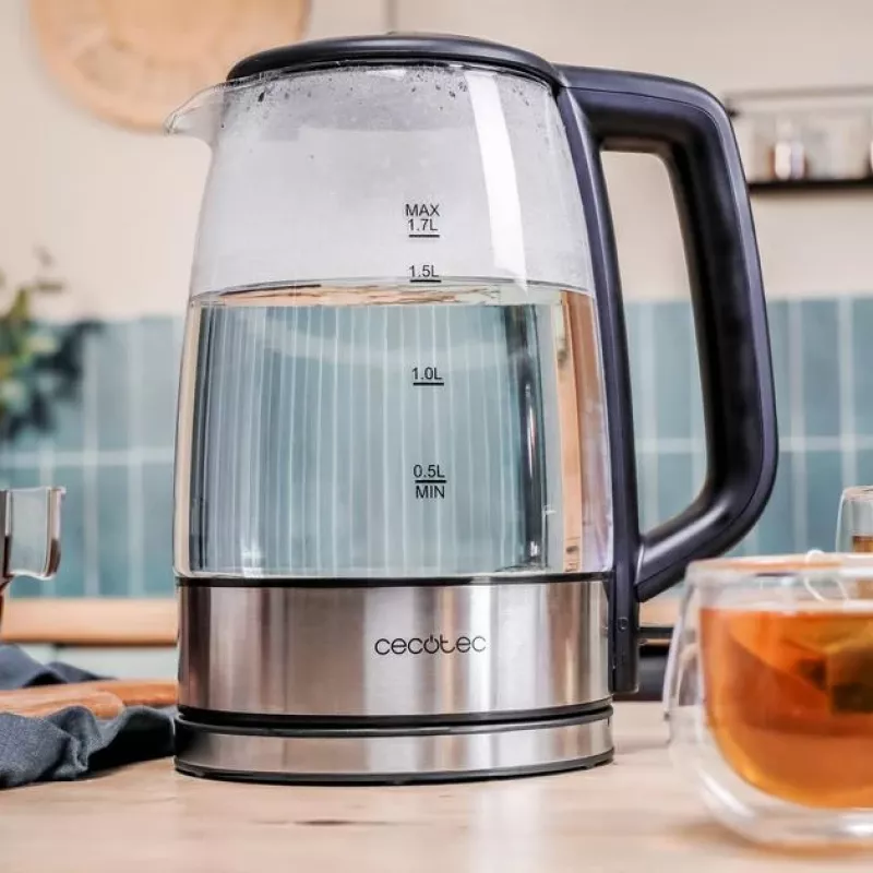 Cecotec Kettle ThermoSense 340 Clear | Elektrinis | 2200 W | 1.7 L | Stiklinis | 360° sukamas pagrindas | Skaidrus