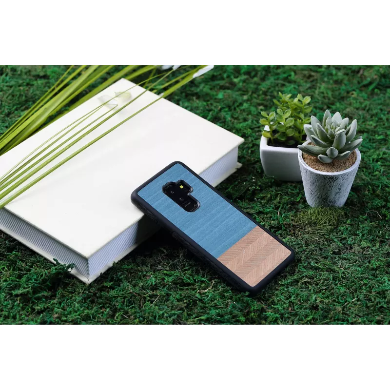 Dėklas Samsung Galaxy S9 Plus iš medžio ir polikarbonato – denim juoda