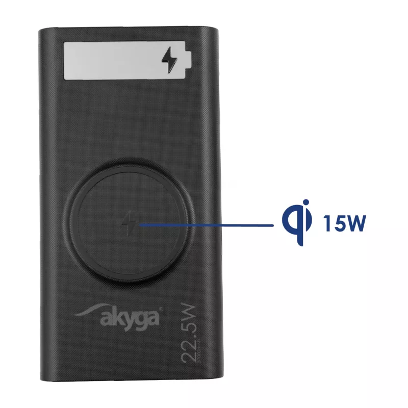 Akyga AK-BC-05 išorinės baterijos korpusas 12x 18650 Li-Ion elementams, 22,5 W, Qi 15 W, USB-C PD + 2x USB-A, LED žibintuvėlis, juodas