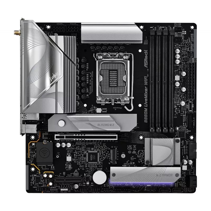 Pagrindinė plokštė ASRock B860M LiveMixer WiFi — Intel B860, LGA 1851, micro ATX, DDR5, 4x DIMM, Wi‑Fi 6E, 2.5Gb LAN
