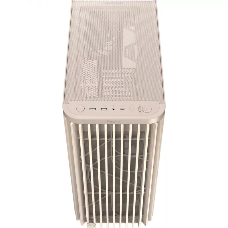 PC korpusas ASUS PROART PA401 WOOD TG PWM BEIGE — ATX, 503×225×412 mm, 2×3.5 colio/2×2.5 colio, GPU iki 315 mm