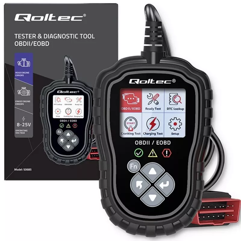 OBDII diagnostikos testeris QOLTEC ProLine 50685 – automobilio OBD-II skaitytuvas 8V/25V sistemoms