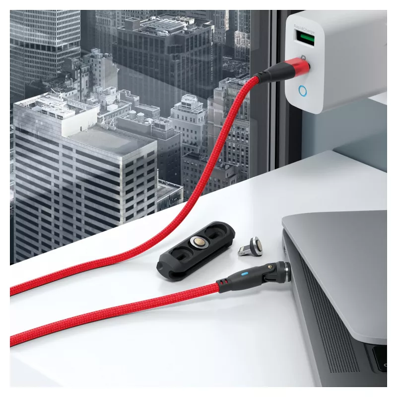 USB C laidas RealPower MagneticCharge 100 1m Raudonas Greitas Įkrovimas