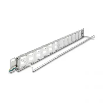 Patch panel 19 inch DELOCK 24 prievadų keystone, pasukami prievadai, įtempimo mažinimas, 1U metalinis