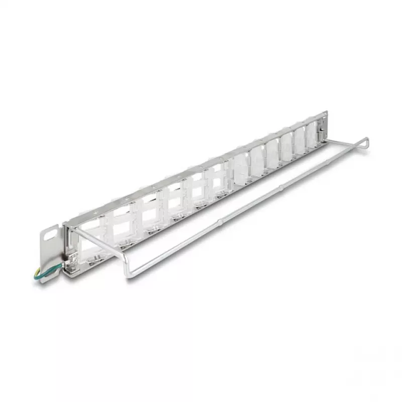 Patch panel 19 inch DELOCK 24 prievadų keystone, pasukami prievadai, įtempimo mažinimas, 1U metalinis