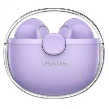 USAMS belaidės ausinės Bluetooth 5.1 TWS liečiamos sportinės, violetinės