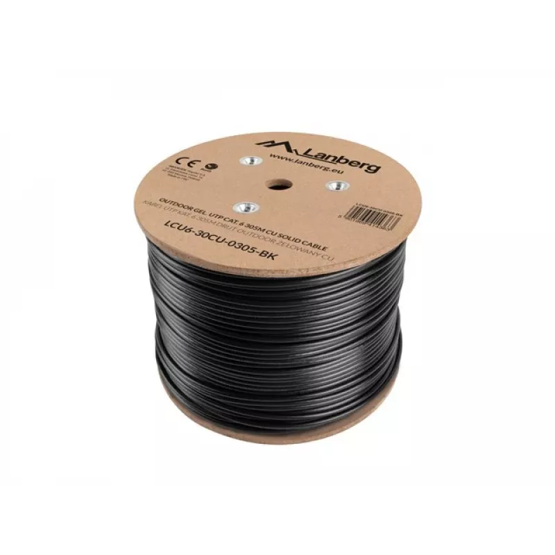 Lanberg LCU6-30CU-0305-BK tinklo kabelis, juodas, 305 m, Cat.6 U/UTP, lauko