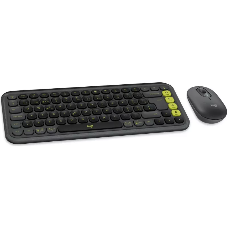 Logitech POP ICON COMBO Swiss, Grafit/Žalia, belaidis klaviatūros ir pelės rinkinys, Bluetooth, 920-013275