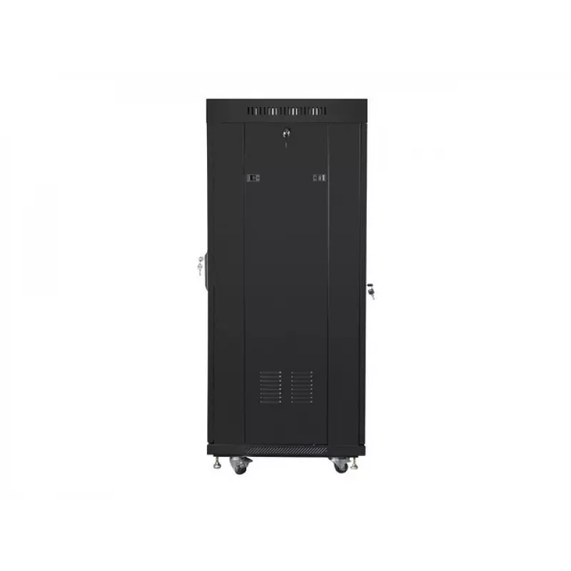 Laisvai pastatomas stovas LANBERG FF01-6627-12BL 19 colių 27U 600x600 mm stiklinėmis durimis, 800 kg talpa