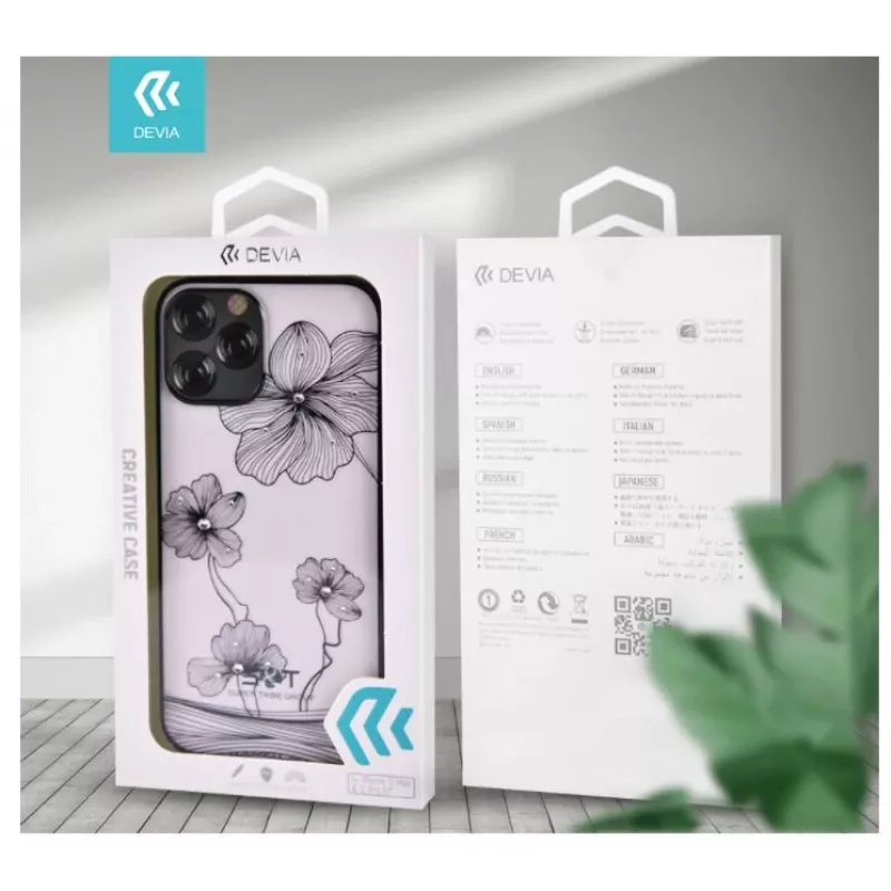 Apsauginis dėklas Devia Crystal Flora iPhone 12 / 12 Pro — mėlynas permatomas su gėlių raštu