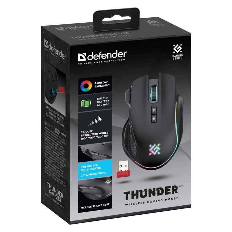 PELĖ DEFENDER GM-213 THUNDER RF 1600dpi 8P JUODA