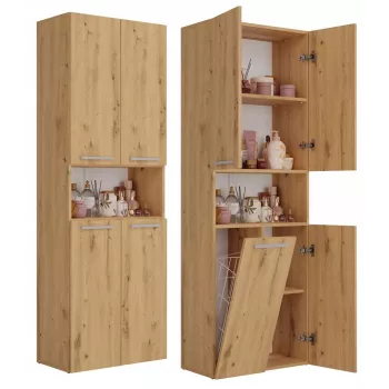 Vonios spintelė ant grindų Top e shop NEL 1K DK ART KPL, ąžuolo rėmas, 600×300×1740 mm, 5 lentynų, laisvai pastatoma