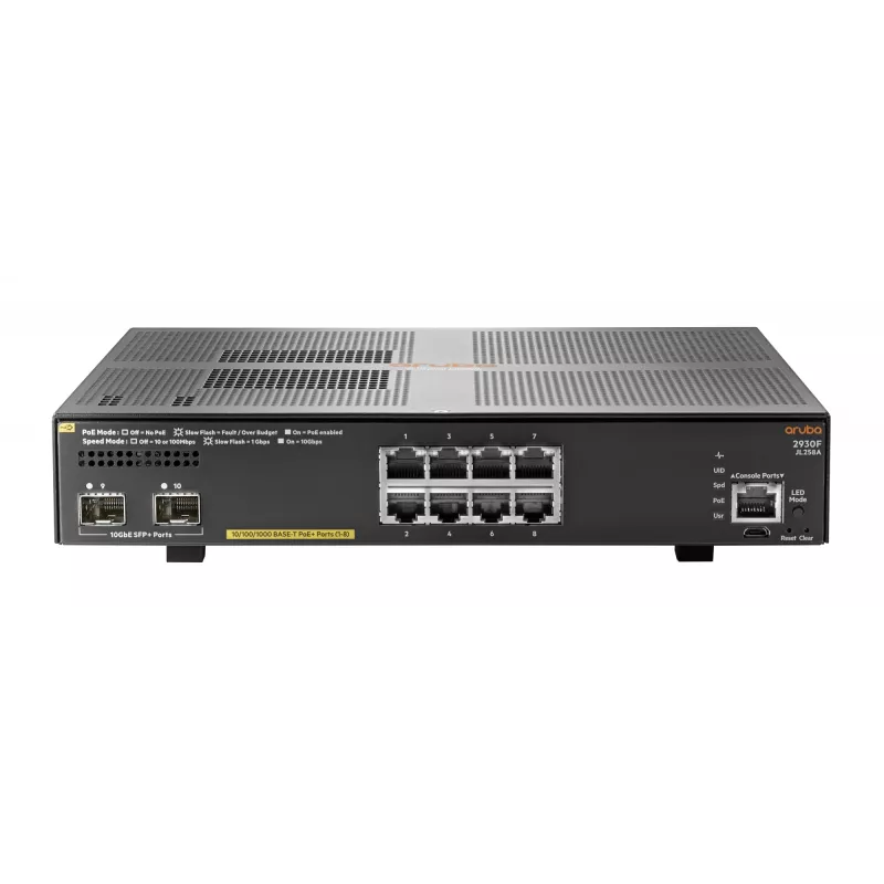 Hewlett Packard Enterprise HPE Aruba 2930F 8G PoE+ 2SFP+ valdomas jungiklis (switch), 8 prievadai PoE+, 2 SFP+