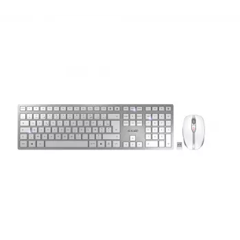 CHERRY DW 9100 SLIM belaidė klaviatūra su pele, RF Wireless + Bluetooth, AZERTY prancūziškas, sidabrinė