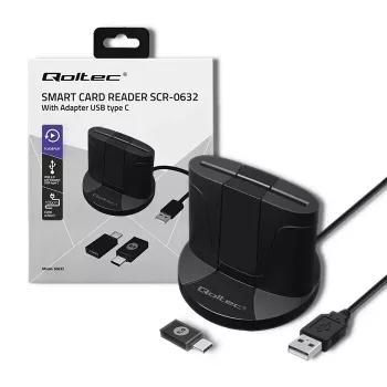 Qoltec 50632 USB 2.0 juodas kortelių skaitytuvas su 1 m laidu