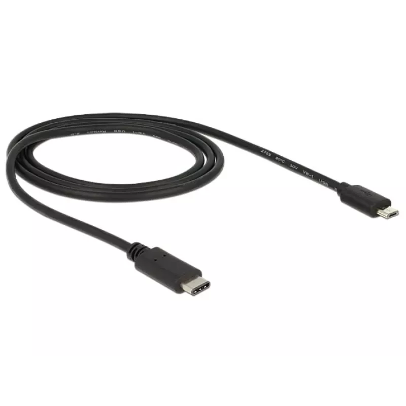 DeLOCK USB laidas - 5 kontaktų Micro-USB B (kištukas) - 24 kontaktų USB C (kištukas) - 1,0 m (USB 3.1) - Juoda (83602)