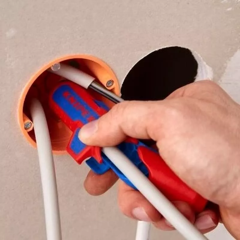 Nuėmimo įrankis Knipex ErgoStrip PV 16 95 03, skirtas PV kabeliams, su reguliuojamu atraminiu stabdžiu, ergonomiška rankena