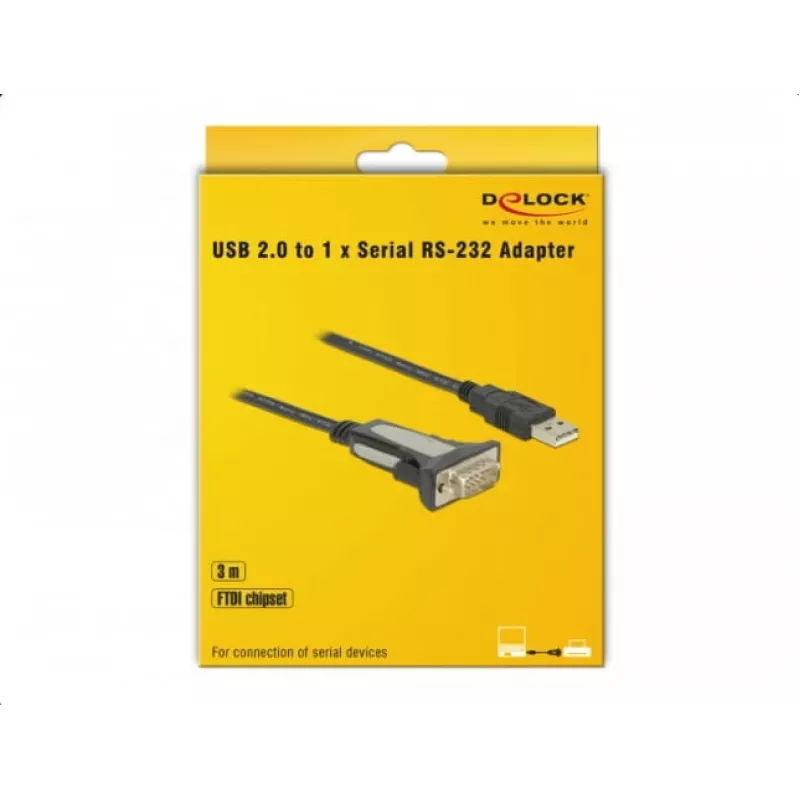 DELOCK adapteris USB 2.0 Tipo-A į 1 x Serijinį RS-232 DB9 3 m