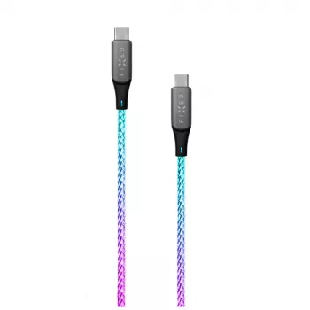 USB-C į USB-C įkrovimo laidas FIXED FIXDLED-CC-RA su PD palaikymu ir fiksuotu ilgiu, integruota vaivorykštine LED lempute