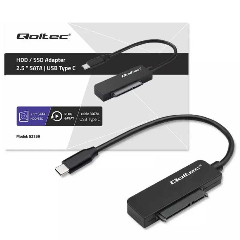 QOLTEC SATA adapterius 52269 2,5 colio diskui į USB-C, palaiko iki 2TB