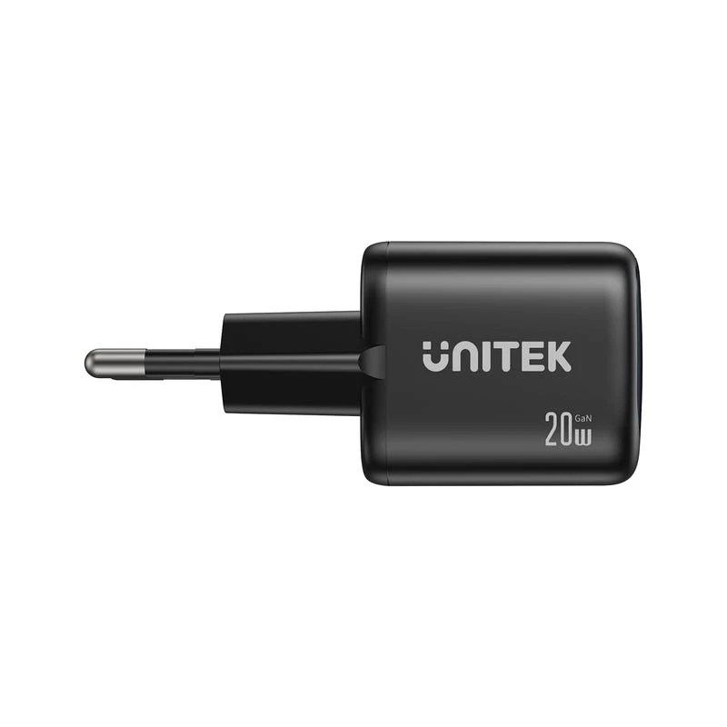 Sieninis įkroviklis Unitek P1128ABK01-EU — 2 prievadų GaN USB‑C ir USB‑A, 20 W, juodas