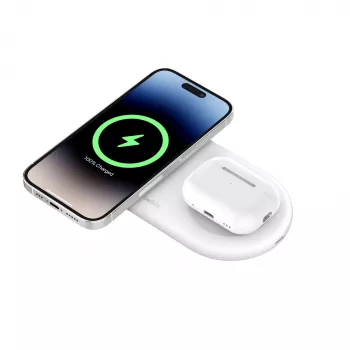 Belkin WIZ021VFWH - 2-in-1 belaidžio įkrovimo padėklas su Qi2 technologija 15 W, baltas