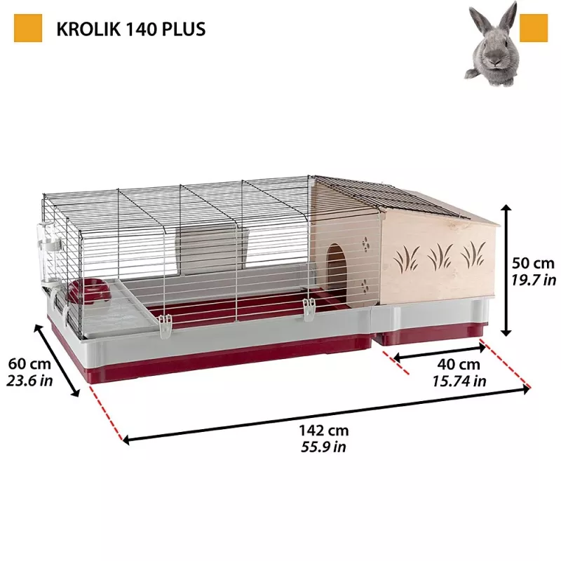 Narvas Ferplast Krolik 140 Plus triušiui, pilkas/raudonas, W1420×D600×H500 mm, metalas/plastikas