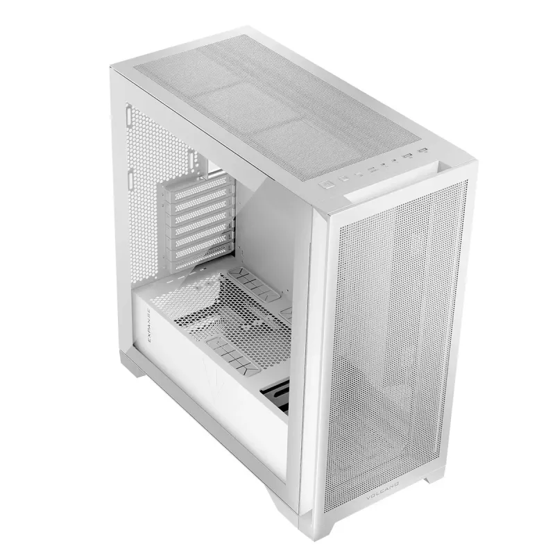 PC korpusas MODECOM VOLCANO EXPANSE S MIDI bokštas – baltas, microATX, grūdintas stiklas, USB-C, palaiko GPU iki 430 mm