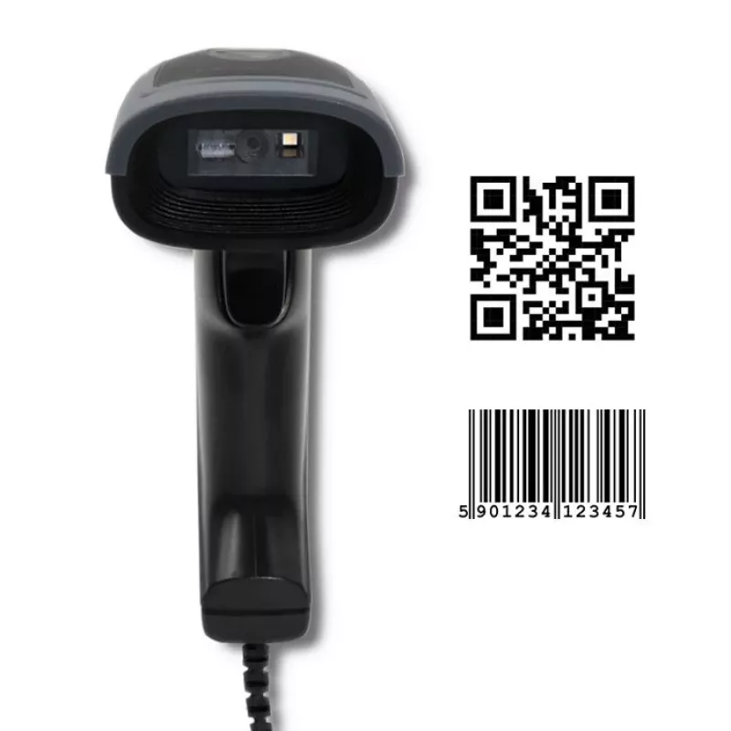 Nešiojamas brūkšninių kodų skaitytuvas QOLTEC 50863 – 1D/2D, USB, LED, juodas, 5V, 1,8 m laidas