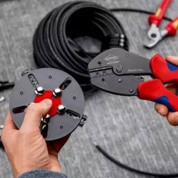 Žnyplės krimpingui Knipex 97 33 03 MultiCrimp, skirtos PV jungtims MC4 ir MC4 EVO2