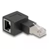 DeLOCK RJ45 kištukas į RJ45 lizdą adapteris Cat.6A 90° kairėn lenktas juodas