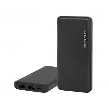Nešiojamas power bank BLOW PB10A 10000 mAh polimerinė baterija, 2x USB-A išėjimai, 22,5 W bendra galia, Micro‑USB įėjimas, juoda