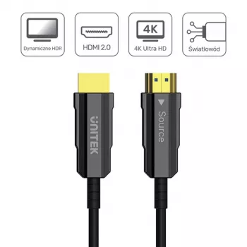 Unitek C11092ASL01 HDMI optinis kabelis 4K 60Hz (HDMI 2.0, 20 m, kištukas–kištukas, juodas)
