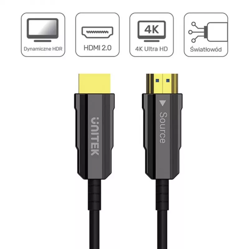 Unitek C11092ASL01 HDMI optinis kabelis 4K 60Hz (HDMI 2.0, 20 m, kištukas–kištukas, juodas)