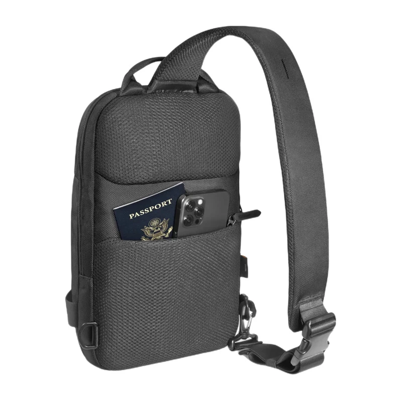 Crossbody krepšys Tomtoc Navigator-T24 S – juodas, kompaktiškas kasdieniam nešiojimui
