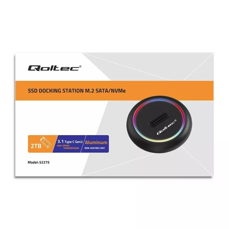Qoltec 52275 M.2 SSD diskų stotelė, SATA/NVMe, USB-C